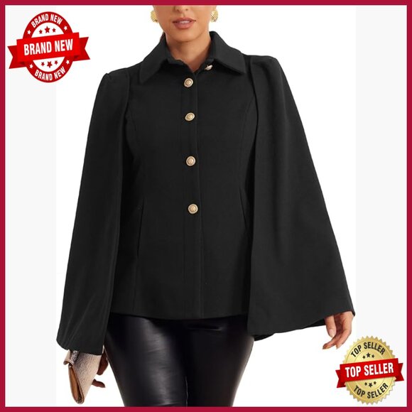 Women's Cape Blazer Split Sleeve Button Front Casual Workwear Coat